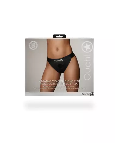 Vibrating Strap-on Thong Ouch! by Shots noir avec sangles amovibles Taille M/L-3