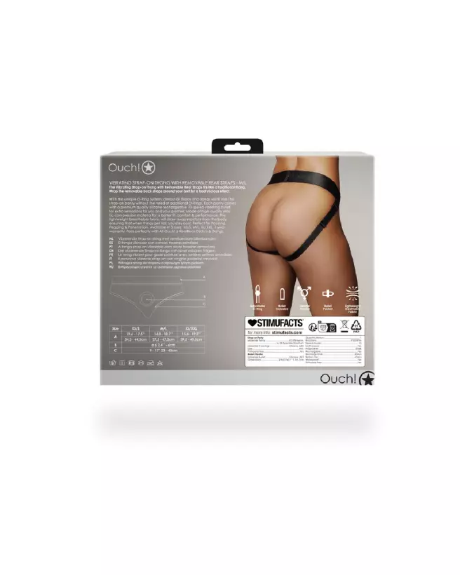 Vibrating Strap-on Thong Ouch! by Shots noir avec sangles amovibles Taille M/L-4