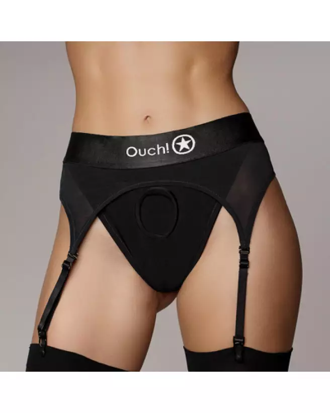 Vibrating Strap-on Thong XS/S Black with Adjustable Garters by Ouch! Shots-1