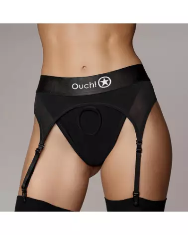 Vibrating Strap-on Thong XS/S Black with Adjustable Garters by Ouch! Shots-1