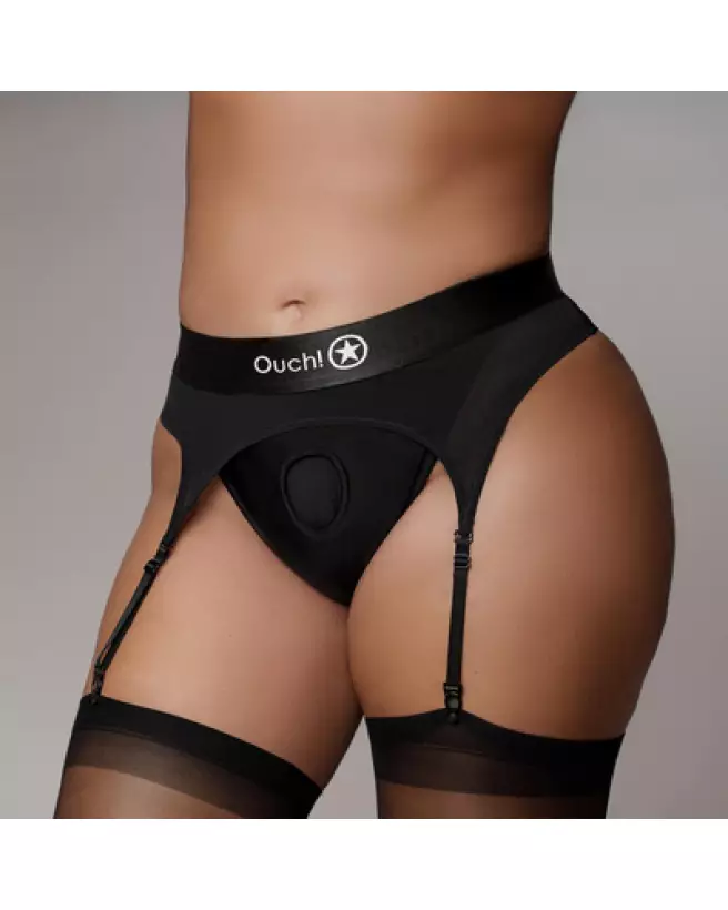Vibrating Strap-on Thong XL/XXL with Adjustable Garters by Ouch! Shots in Black-1