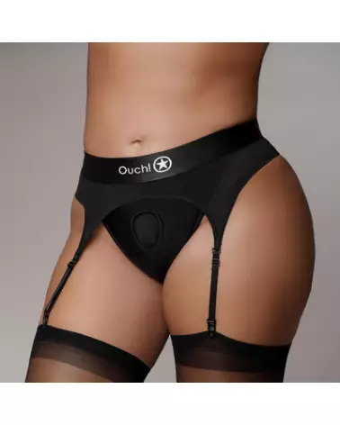 Vibrating Strap-on Thong XL/XXL with Adjustable Garters by Ouch! Shots in Black-1