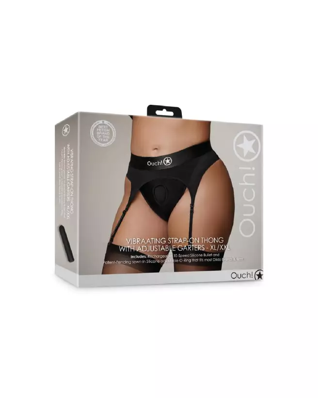 Vibrating Strap-on Thong XL/XXL with Adjustable Garters by Ouch! Shots in Black-2