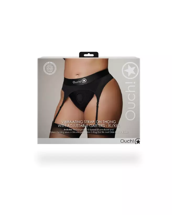 Vibrating Strap-on Thong XL/XXL with Adjustable Garters by Ouch! Shots in Black-3