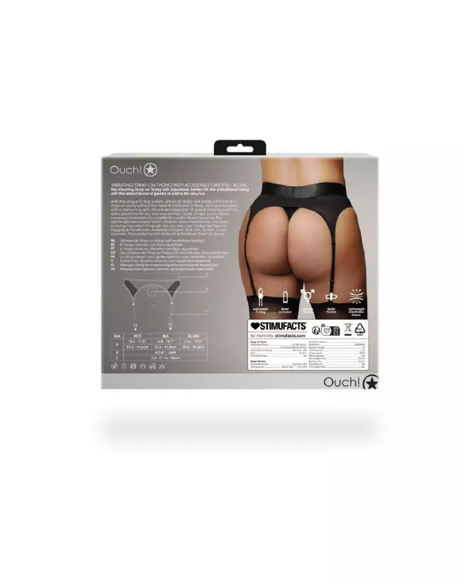 Vibrating Strap-on Thong XL/XXL with Adjustable Garters by Ouch! Shots in Black-4