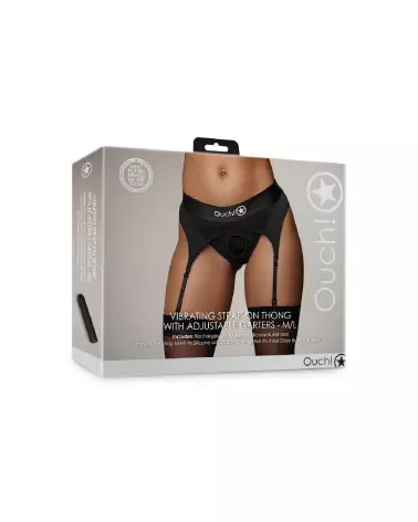 Vibrating Strap-on Thong with Adjustable Garters by Ouch! in Black M/L-2