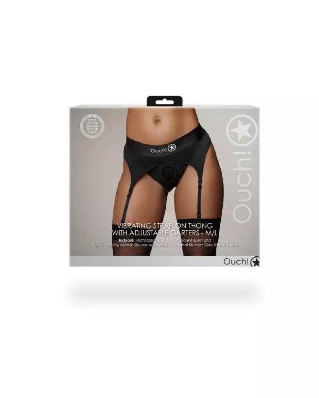 Vibrating Strap-on Thong with Adjustable Garters by Ouch! in Black M/L-3