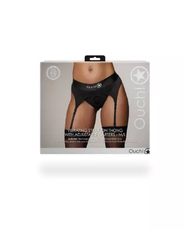 Vibrating Strap-on Thong with Adjustable Garters by Ouch! in Black M/L-3