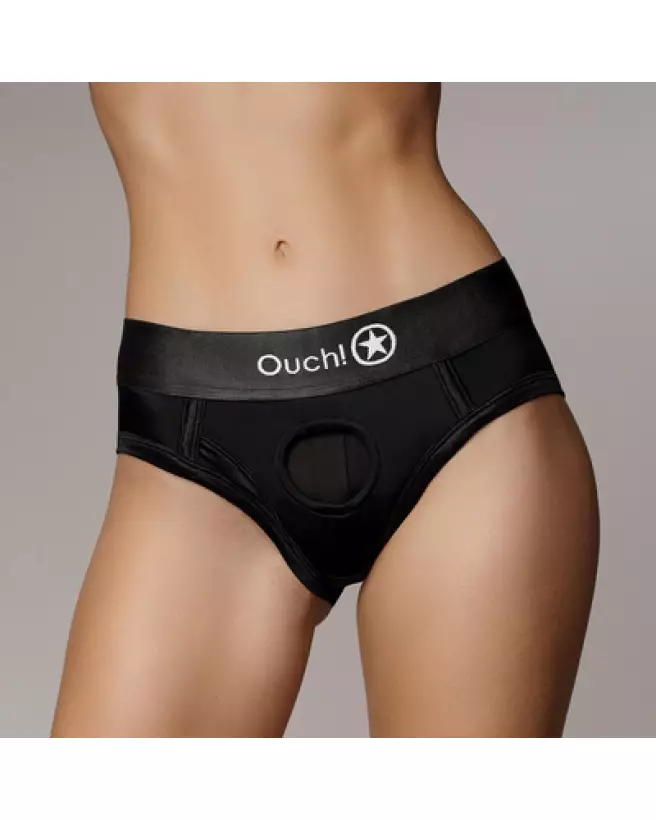 Vibrating Strap-on High-cut Brief XS/S Black par Ouch! Shots - Gode Ceinture Vibrant-1