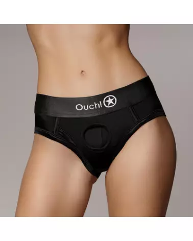 Vibrating Strap-on High-cut Brief XS/S Black par Ouch! Shots - Gode Ceinture Vibrant-1