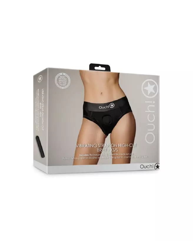 Vibrating Strap-on High-cut Brief XS/S Black par Ouch! Shots - Gode Ceinture Vibrant-2
