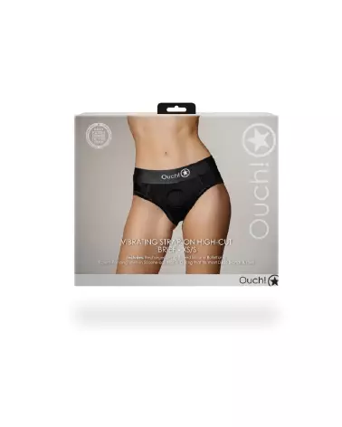 Vibrating Strap-on High-cut Brief XS/S Black par Ouch! Shots - Gode Ceinture Vibrant-3