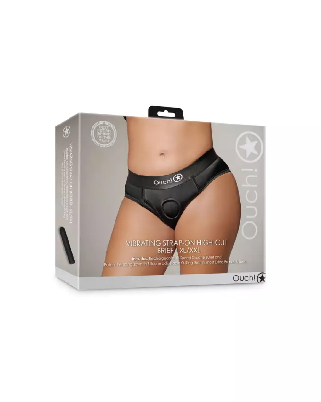 Vibrating Strap-on High-cut Brief XL/XXL Black Ouch! by Shots Gode Ceinture-1
