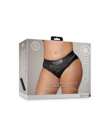 Vibrating Strap-on High-cut Brief XL/XXL Black Ouch! by Shots Gode Ceinture-1