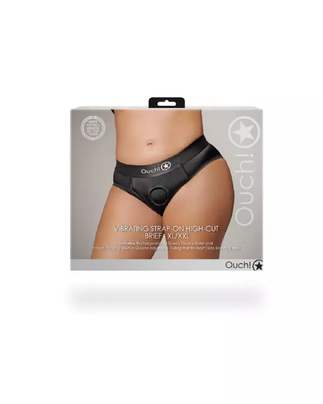 Vibrating Strap-on High-cut Brief XL/XXL Black Ouch! by Shots Gode Ceinture-2