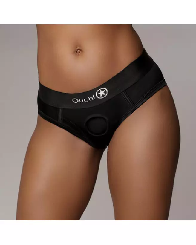 Vibrating Strap-on High-Cut Brief M/L Black Ouch! by Shots-1