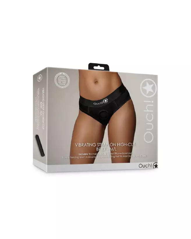 Vibrating Strap-on High-Cut Brief M/L Black Ouch! by Shots-2