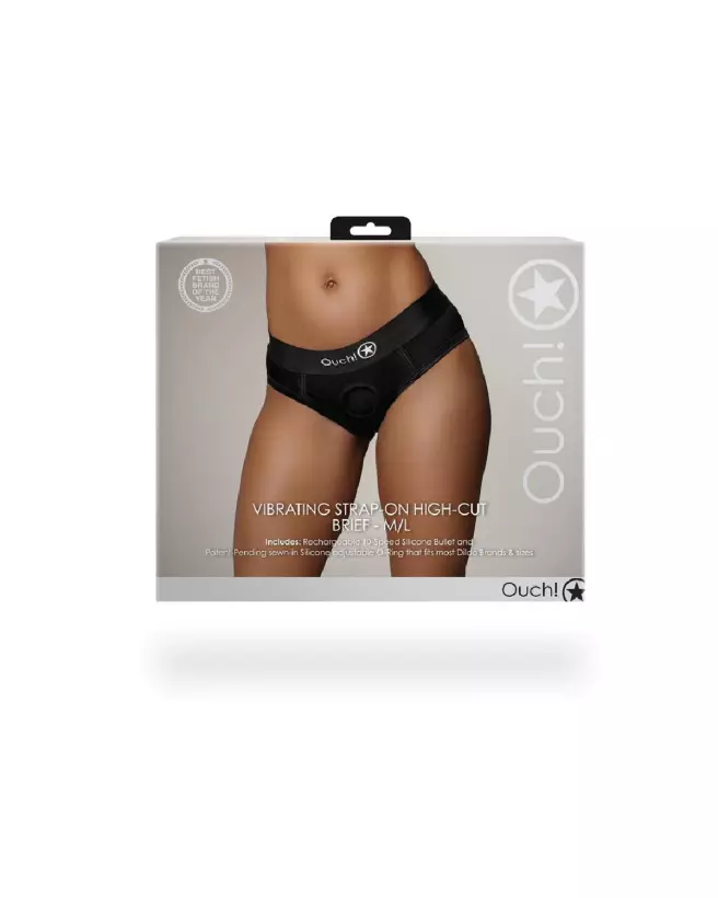 Vibrating Strap-on High-Cut Brief M/L Black Ouch! by Shots-3