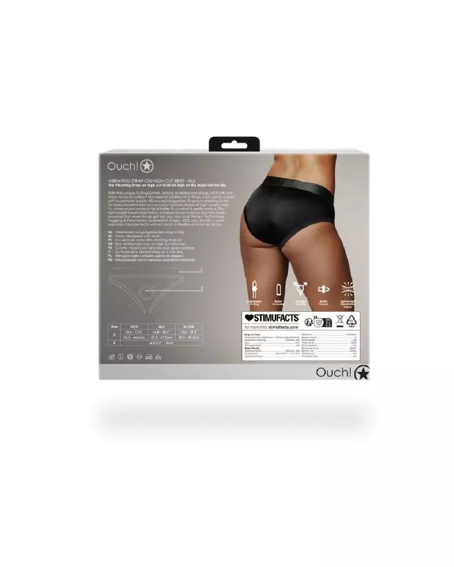 Vibrating Strap-on High-Cut Brief M/L Black Ouch! by Shots-4