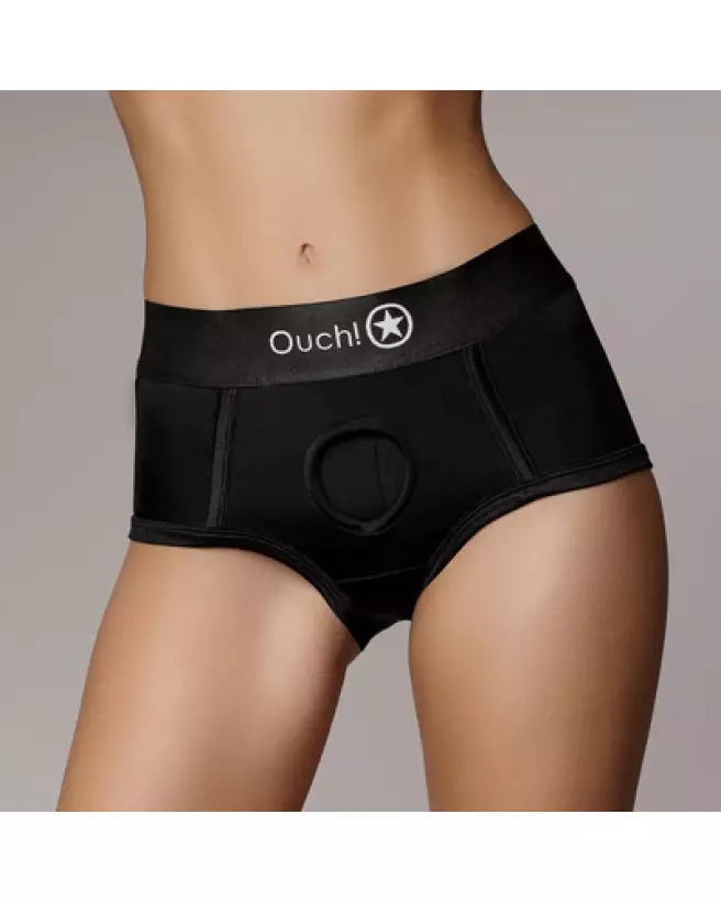 Vibrating Strap-on Brief Ouch! by Shots en noir taille XS/S pour confort et plaisir-1