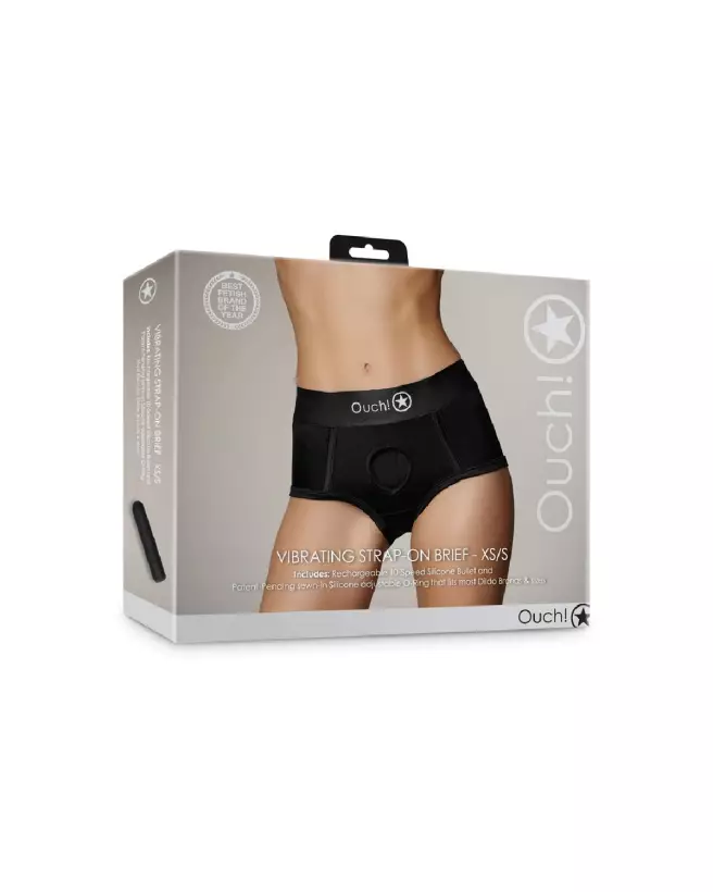 Vibrating Strap-on Brief Ouch! by Shots en noir taille XS/S pour confort et plaisir-2