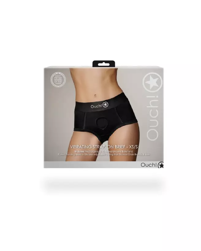 Vibrating Strap-on Brief Ouch! by Shots en noir taille XS/S pour confort et plaisir-3