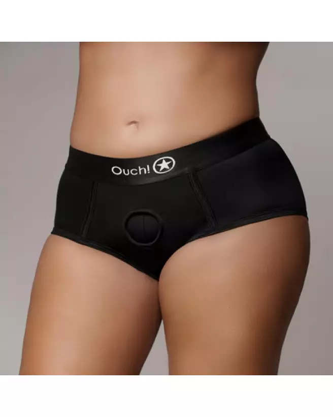Vibrating Strap-on Brief XL/XXL Black de Ouch! by Shots en action-1