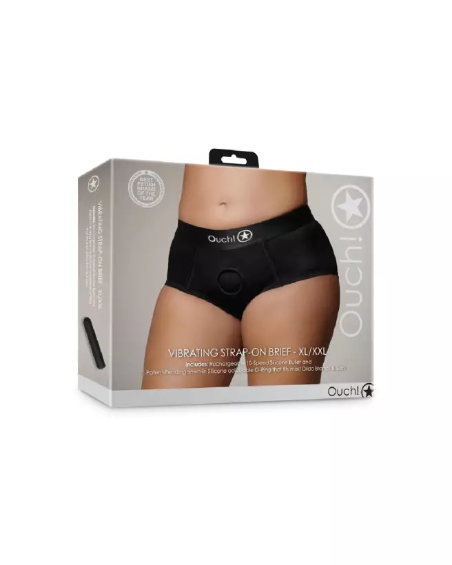 Vibrating Strap-on Brief XL/XXL Black de Ouch! by Shots en action-2