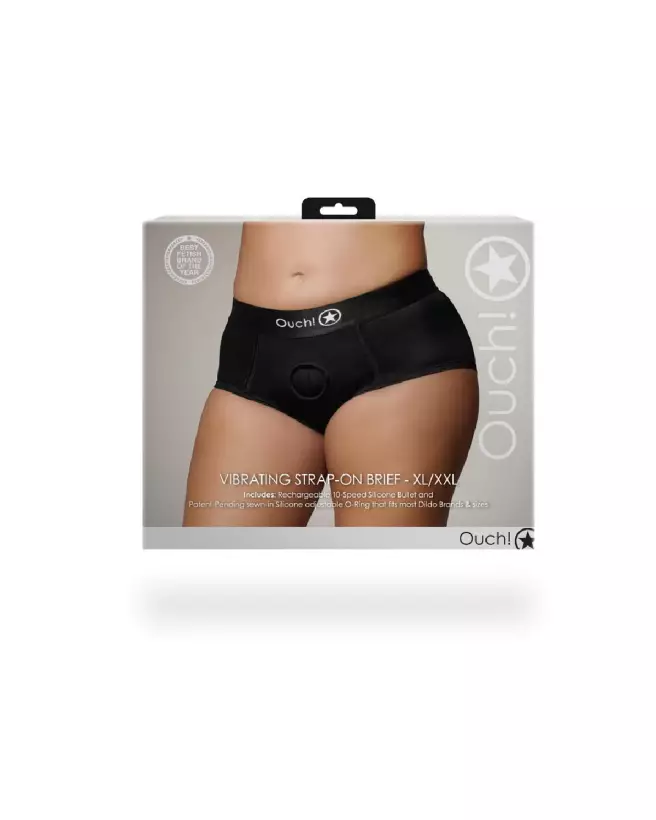 Vibrating Strap-on Brief XL/XXL Black de Ouch! by Shots en action-3
