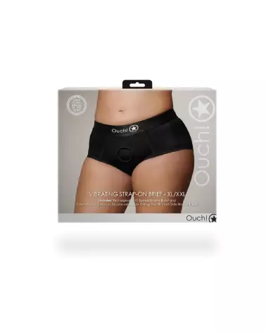 Vibrating Strap-on Brief XL/XXL Black de Ouch! by Shots en action-3