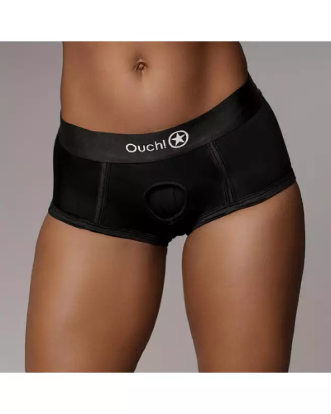 Vibrating Strap-on Brief noir M/L Ouch! by Shots pour couples-1