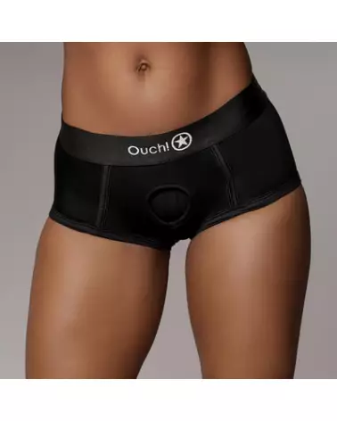 Vibrating Strap-on Brief noir M/L Ouch! by Shots pour couples-1
