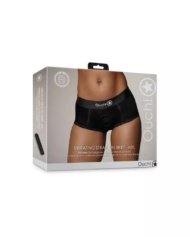 Vibrating Strap-on Brief noir M/L Ouch! by Shots pour couples-2