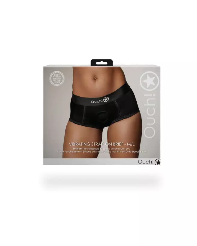 Vibrating Strap-on Brief noir M/L Ouch! by Shots pour couples-3