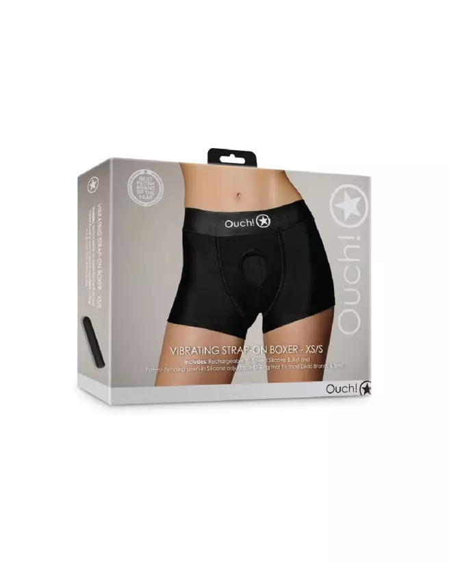 Vibrating Strap-on Boxer XS/S Black Ouch! by Shots, Gode Ceinture Réglable-2