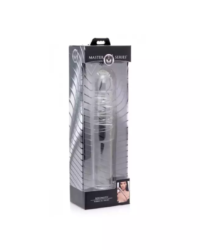 Behemoth Ribbed XL Dildo de XR Brands en action, jouet sexuel texturé pour plaisir intense-2