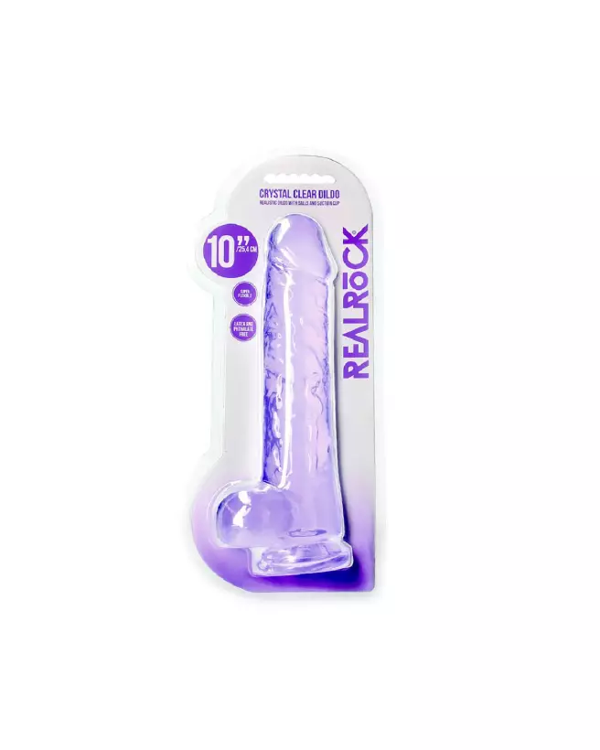 Dildo réaliste Jelly RealRock avec testicules et ventouse, 10 pouces / 25.4 cm-2