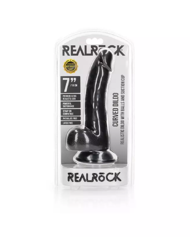 Dildo réaliste courbé RealRock avec ventouse et testicules 18 cm-2