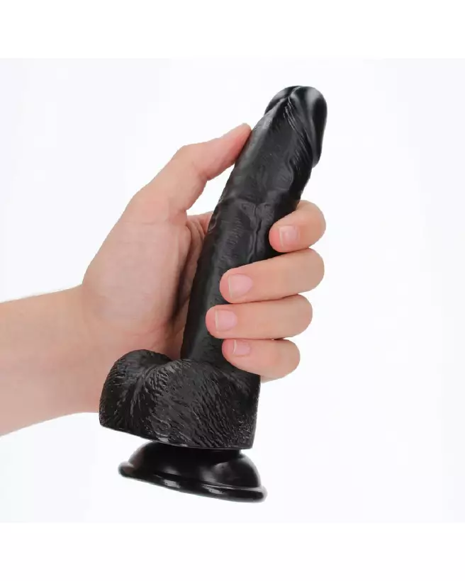 Dildo réaliste courbé RealRock avec ventouse et testicules 18 cm-7