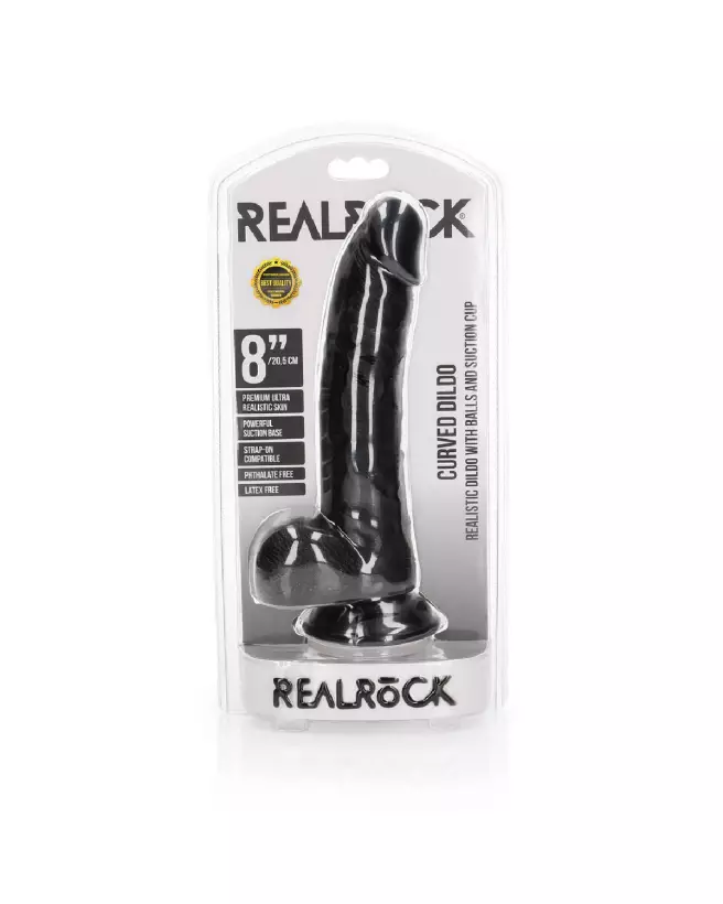 Dildo réaliste courbé RealRock avec ventouse et testicules pour une expérience authentique et complète-2
