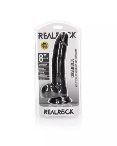 Dildo réaliste courbé RealRock avec ventouse et testicules pour une expérience authentique et complète-2