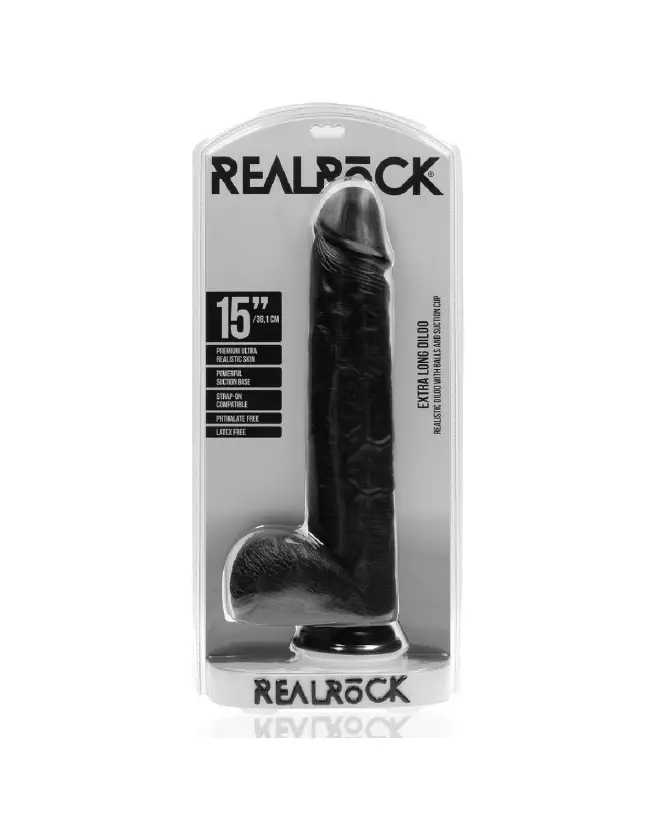 Extra Large Straight with Balls 15 / 38 cm Black de RealRock, sextoy réaliste haut de gamme-2