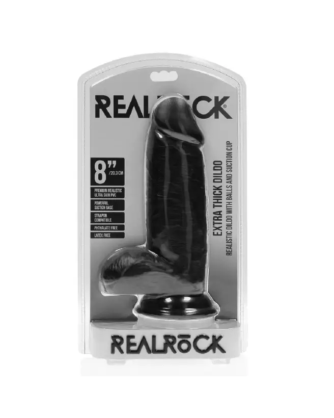 Dildo réaliste noir avec testicules RealRock by Shots 20,3 cm-2