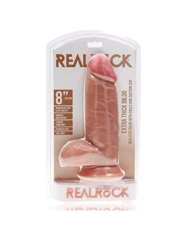 Image du dildo réaliste Extra Thick Straight with Balls 8 pouces Flesh de RealRock by Shots-2