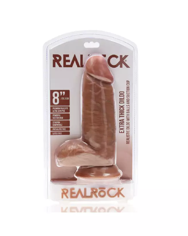 Image du dildo Extra Thick Straight with Balls 20.3 cm Tan de RealRock by Shots-2