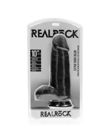 Extra Thick Straight with Balls 10 inch Black Realistic Dildo by RealRock-2