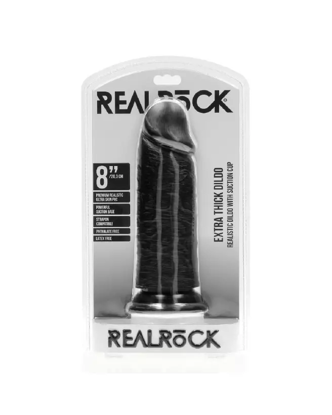 Dildo Réaliste Noir Extra Épais 8 Pouces de RealRock by Shots-2