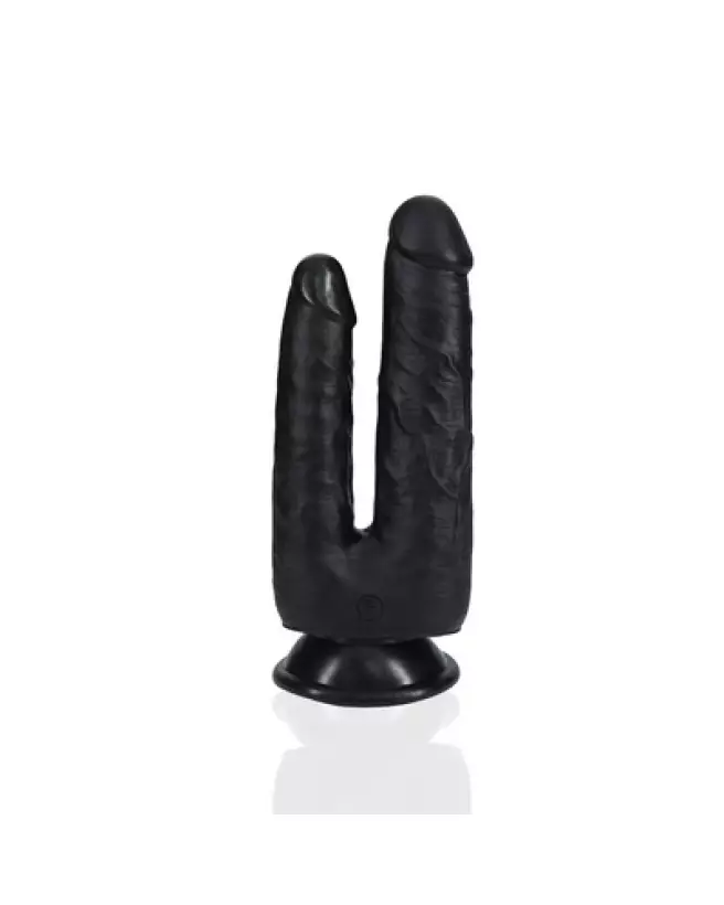 Double Trouble Dildo noir 12,7/15,2 cm par RealRock, sextoy réaliste pour double plaisir-1