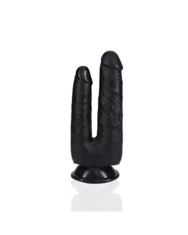 Double Trouble Dildo noir 12,7/15,2 cm par RealRock, sextoy réaliste pour double plaisir-1