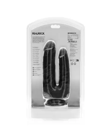 Double Trouble Dildo noir 12,7/15,2 cm par RealRock, sextoy réaliste pour double plaisir-3